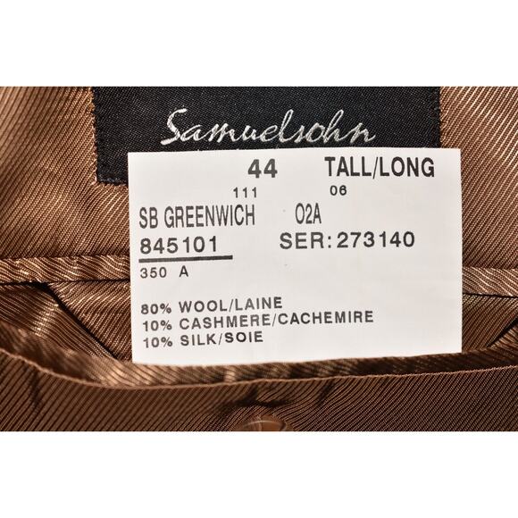 SAMUELSOHN $1195 Wool Silk Cashmere 2 Button Blazer Jacket Brown Men's 44 Long - Picture 5 of 6